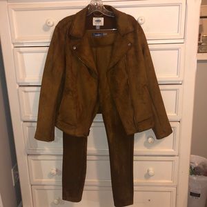 Tan Suede Matching Moto Jacket and Pants